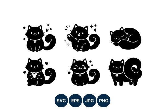 Black Cats Cute Curling Tail Vector