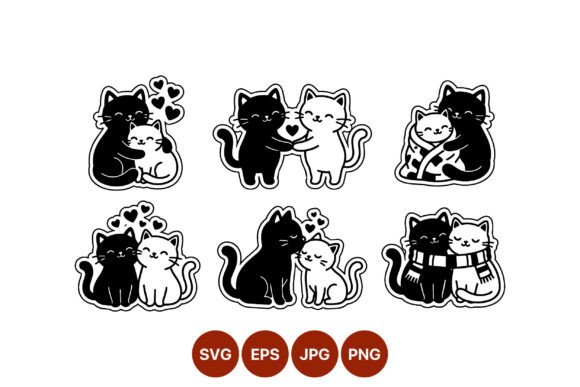 Black White Cats Hugging Vector
