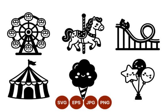 Carnival Black and White Icons Set