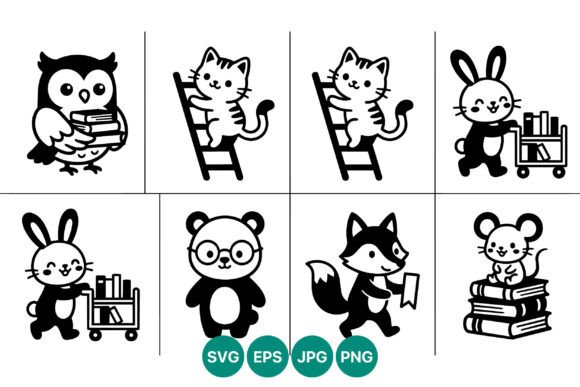 Cartoon Animals Reading Books Vector