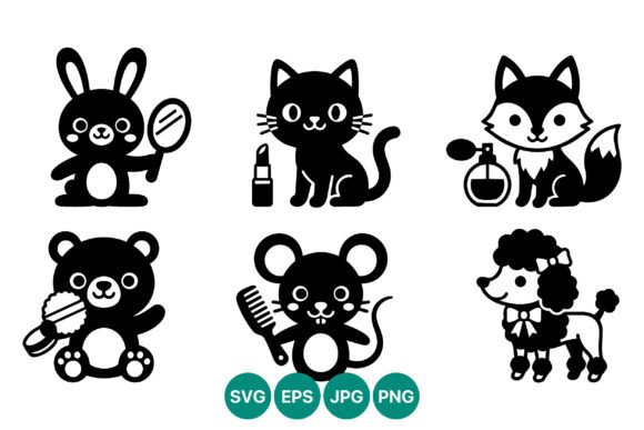 Cute Animal Characters Grooming Vector