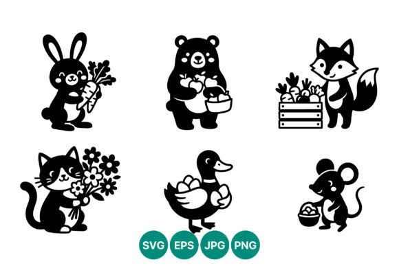 Cute Animal Characters Holding Food