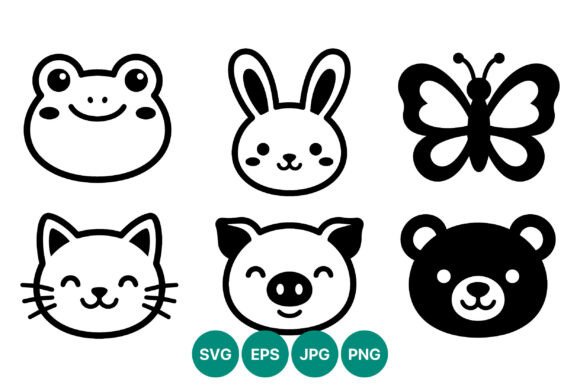 Cute Animal Faces: Frog, Bunny, Butterfly