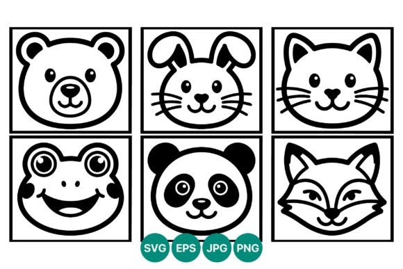 Cute Animal Faces Vector Icons