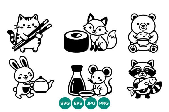 Cute Animal Food Icons Black White