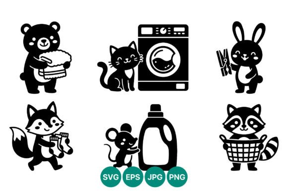 Cute Animal Laundry Chores Vector