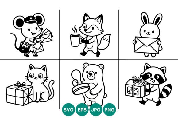 Cute Animal Line Art with Gifts