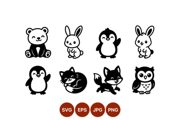 Cute Animal Vector Collection Black