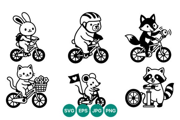 Cute Animals Riding Bicycles Vector