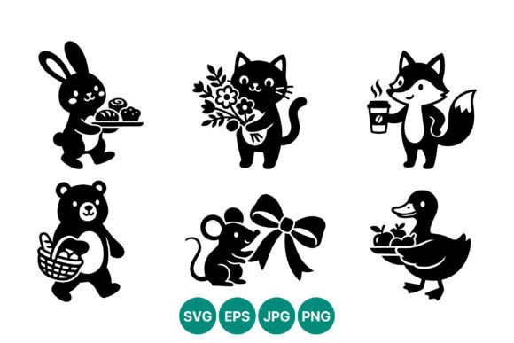 Cute Animals Vector Art Black White