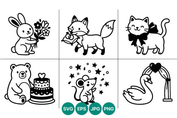Cute Animals Vector Line Art