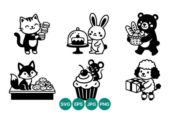 Cute Animals with Food and Gifts Vector