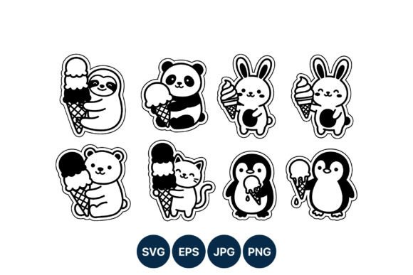 Cute Animals with Ice Cream Vector