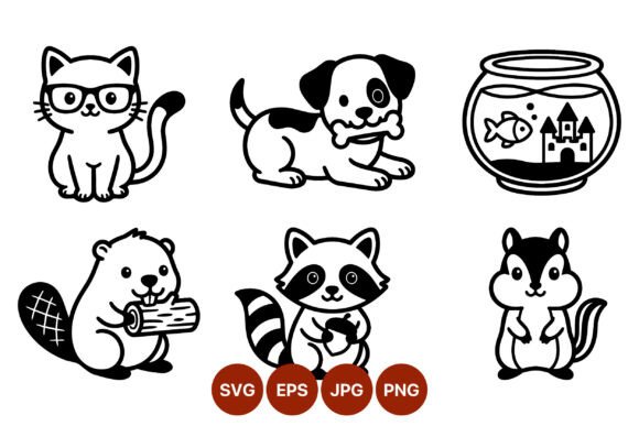 Cute Black and White Animal Characters