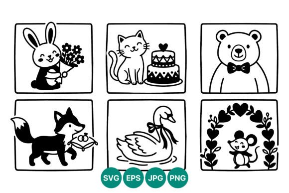Cute Black and White Animals Vector Art