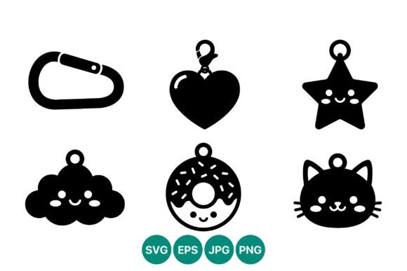 Cute Black Kawaii Icon Set Heart Star