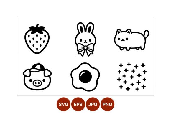 Cute Black White Animal Food Icon Set