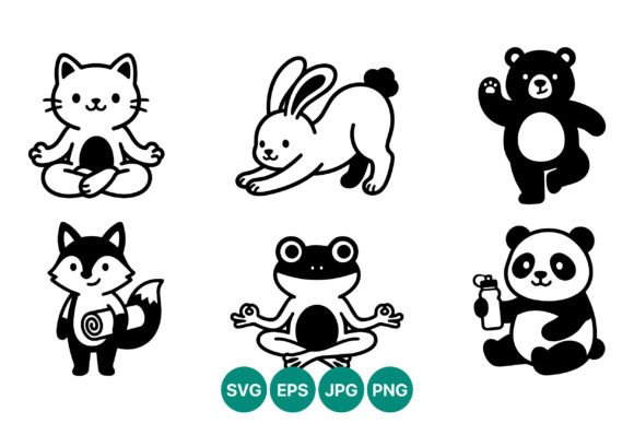 Cute Black White Animal Yoga Characters