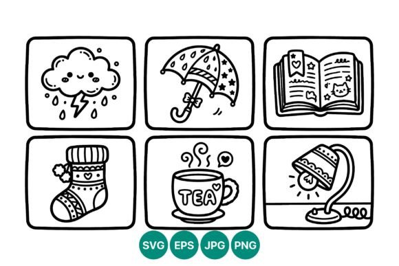 Cute Black White Line Art Cloud Umbrella
