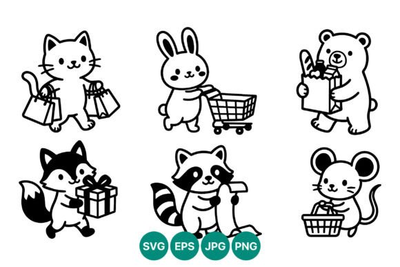 Cute Cartoon Animals Shopping Vector