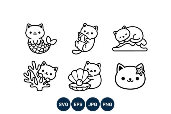 Cute Cats Mermaid Tail Shell Starfish
