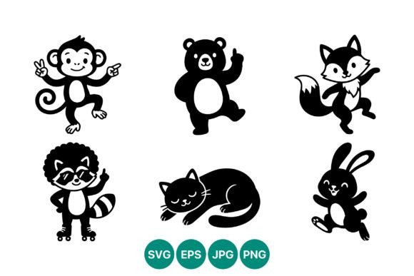 Cute Dancing Animal Silhouettes Vector