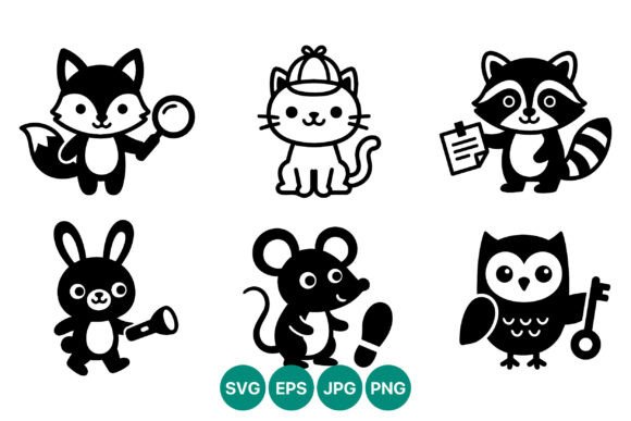 Cute Detective Animal Vector Icons
