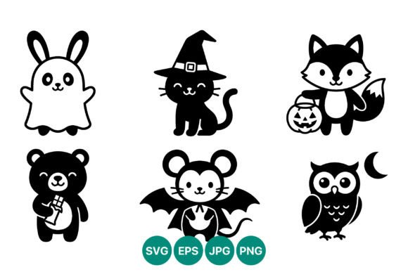 Cute Halloween Animals Set Vector Art