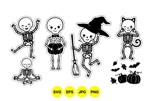 Cute Halloween Skeleton Clipart Set