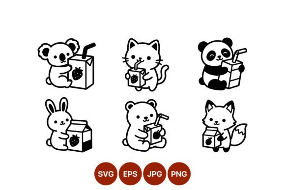 Cute Kawaii Animals Drinking Juice