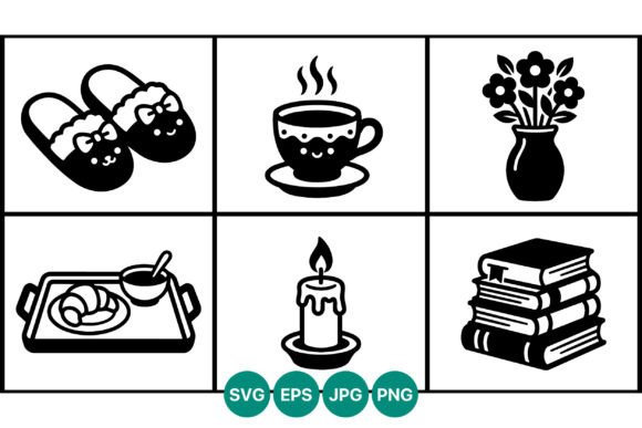 Cute Kittens Slippers and Tea Icons