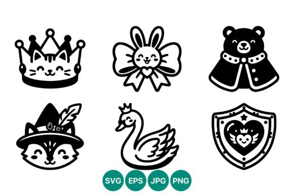 Cute Royal Animals Line Art Vector