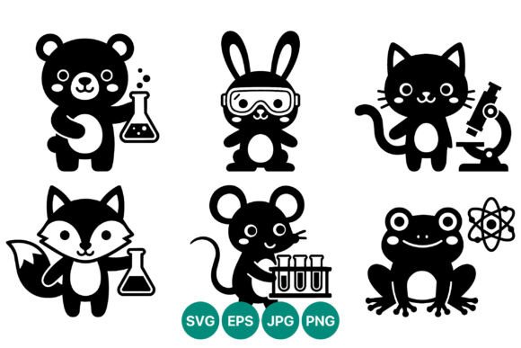 Cute Science Animals Black White Vector
