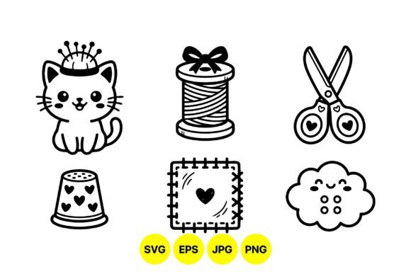 Cute Sewing Kit Clipart Icons