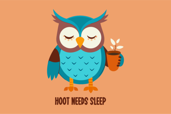 Cute Sleepy Owl Holding Coffee Cup