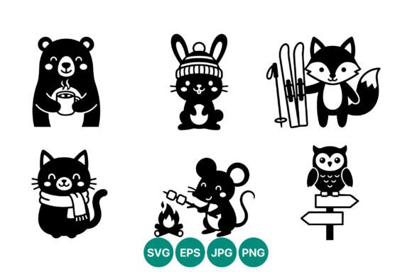 Cute Winter Animals Vector Bundle