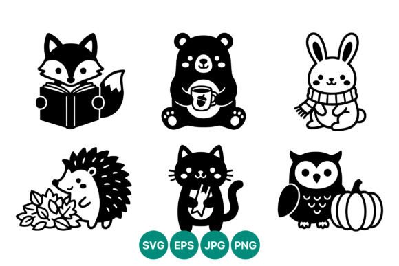 Cute Woodland Animals Black and White