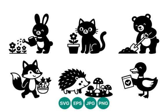 Cute Woodland Animals Gardening Vector