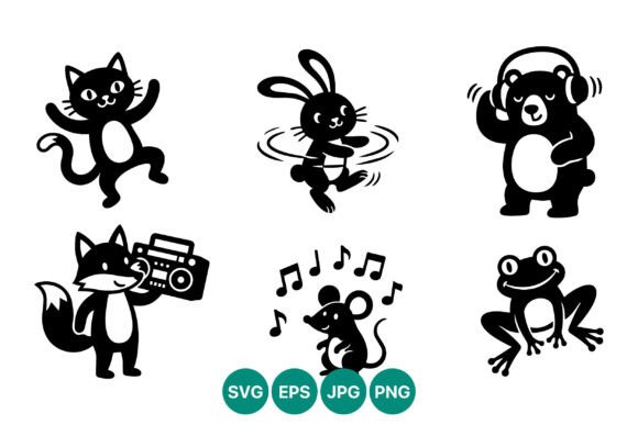 Dancing Animals Black and White Vector