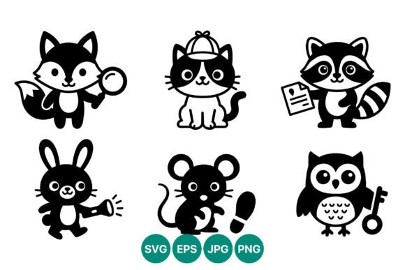 Detective Animal Cartoon Black White