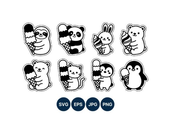 Kawaii Animal Ice Cream Characters