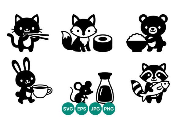 Kawaii Animals with Food Vector