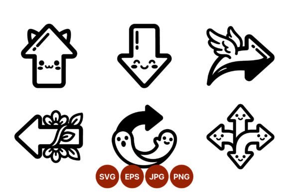Kawaii Smiling Arrows Vector Icons