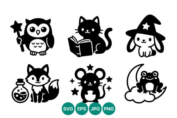 Magical Animals Black and White Vector