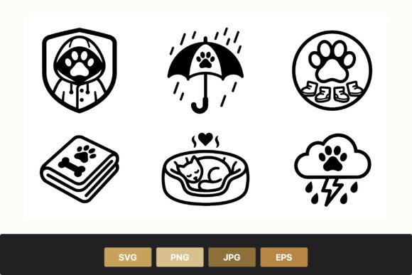 Pet Care Black and White Icon Set