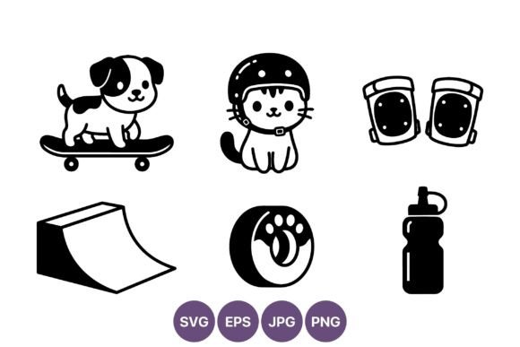 Pet Skateboarding Gear Cute Black White