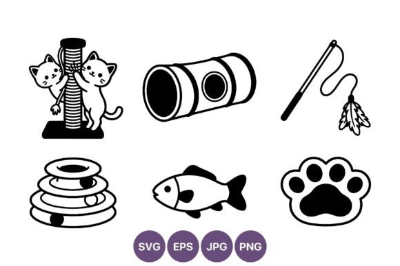 Playful Cats Black White Vector Icons