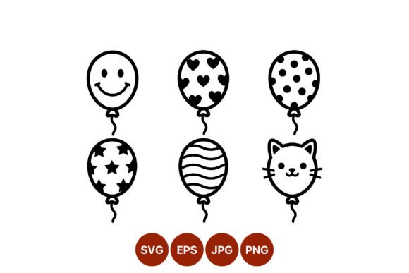 Six Black White Patterned Balloons