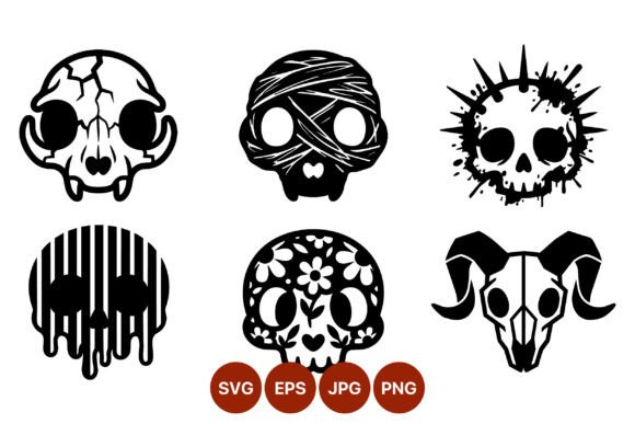 Skull Icon Set Black White